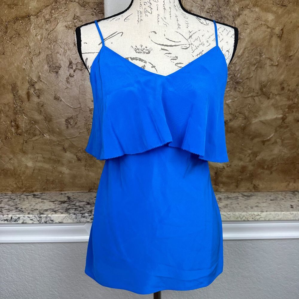 Diane‎ Von Furstenberg Silk Tank Top Women's Petite P Royal Blue Spaghetti Strap